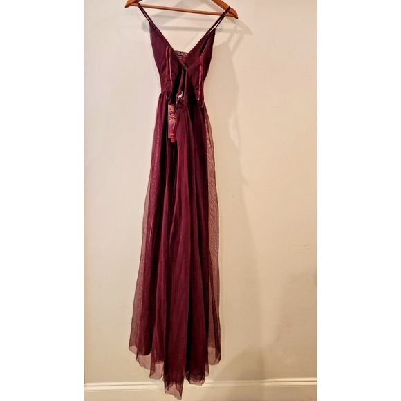 Burgundy Tulle Maxi Dress Formal‎ Gown Lace Bodice Bridesmaid Prom Size 9 - Picture 7 of 10